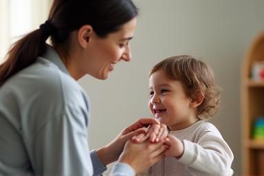 Adult interacting gently with a young child during a guidance session